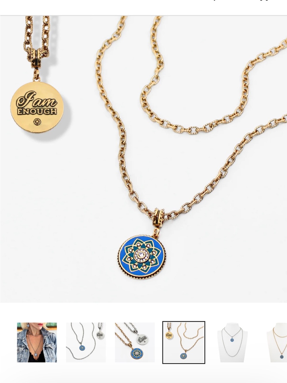 Katia Designs  Blue Enamel Medallion Necklace with Antique Gold Chain